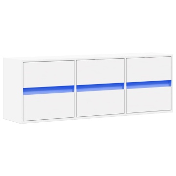Comodă TV de perete cu lumini LED, alb, 130x31x45 cm - Img 3