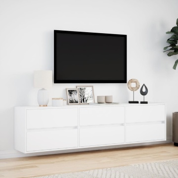 Comodă TV de perete cu lumini LED, alb, 180x31x45 cm - Img 4