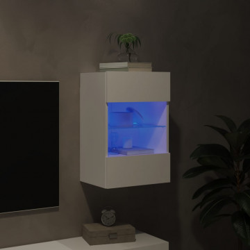 Comodă TV de perete cu lumini LED, alb, 40x30x60,5 cm - Img 4