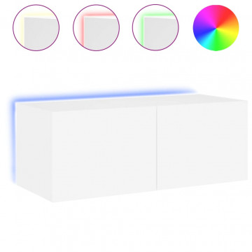 Comodă TV de perete cu lumini LED, alb, 80x35x31 cm - Img 2