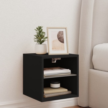 Comodă TV de perete cu lumini LED, negru, 30x28,5x30 cm - Img 4