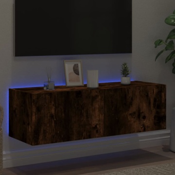 Comodă TV de perete cu lumini LED, stejar fumuriu, 100x35x31 cm - Img 4