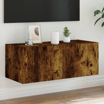 Comodă TV de perete cu lumini LED, stejar fumuriu, 80x35x31 cm - Img 1