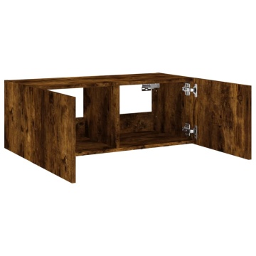 Comodă TV de perete cu lumini LED, stejar fumuriu, 80x35x31 cm - Img 11