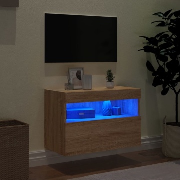 Comodă TV de perete cu lumini LED, stejar sonoma, 60x30x40 cm - Img 4