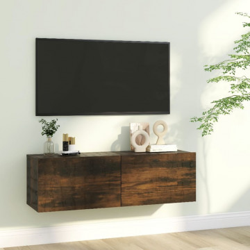 Comodă TV de perete, stejar afumat, 100x30x30 cm,lemn prelucrat - Img 1