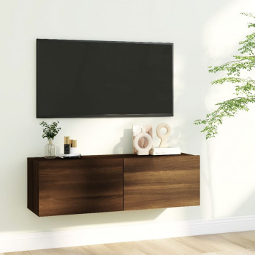Comodă TV de perete, stejar maro, 100x30x30 cm, lemn prelucrat - Img 1
