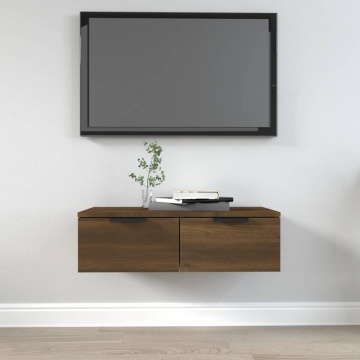 Comodă TV de perete, stejar maro, 68x30x20 cm, lemn prelucrat - Img 1