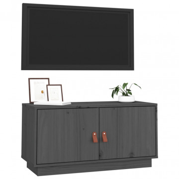 Comodă TV, gri, 80x34x40 cm, lemn masiv de pin - Img 4