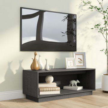 Comodă TV, gri, 90x35x35 cm, lemn masiv de pin - Img 6