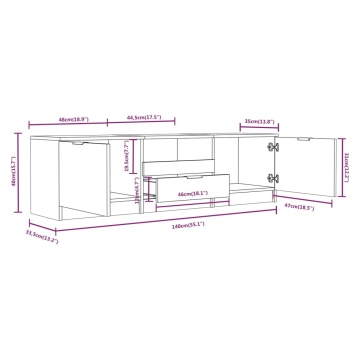 Comodă TV, gri beton, 140x35x40 cm, lemn prelucrat - Img 6