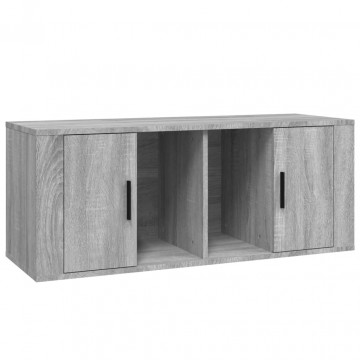 Comodă TV, gri sonoma, 100x35x40 cm, lemn prelucrat - Img 2