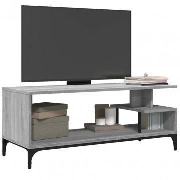 Comodă TV, gri sonoma, 102x40x41 cm, lemn și oțel - Img 4