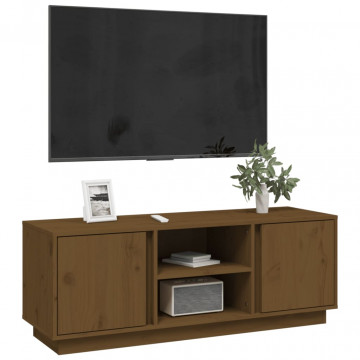 Comodă TV, maro miere, 110x35x40,5 cm, lemn masiv de pin - Img 4