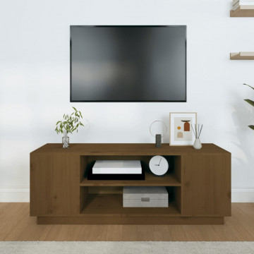 Comodă TV, maro miere, 110x35x40,5 cm, lemn masiv de pin - Img 3