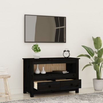 Comodă TV, negru, 79x35x52 cm, lemn masiv de pin - Img 3