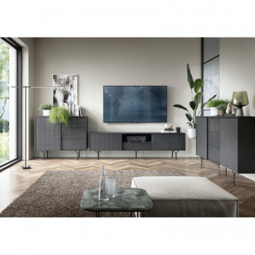 Comoda TV Revers, grafit negru, 180 cm RE01 2D1S - Img 2
