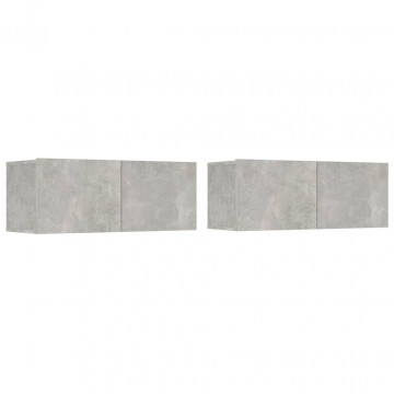 Comode TV, 2 buc., gri beton, 80x30x30 cm, lemn compozit - Img 2