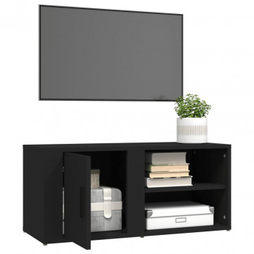 Comode TV, 2 buc., negru, 80x31,5x36 cm, lemn prelucrat - Img 8