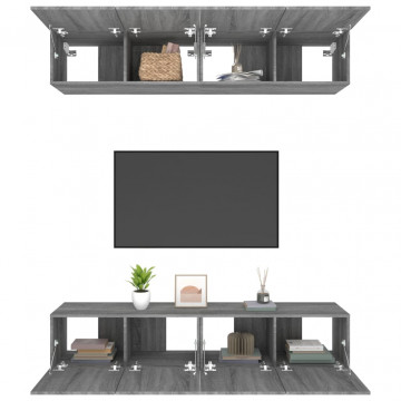 Comode TV, 4 buc., gri sonoma, 80x30x30 cm, lemn prelucrat - Img 8