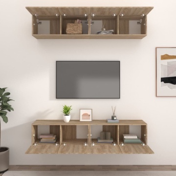 Comode TV, 4 buc., stejar sonoma, 80x30x30 cm, lemn prelucrat - Img 3