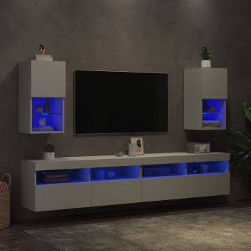 Comode TV cu lumini LED, 2 buc., alb, 30,5x30x60 cm - Img 4
