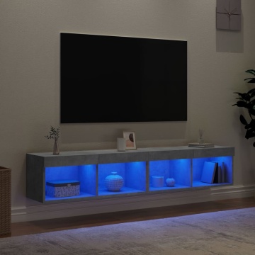 Comode TV cu lumini LED, 2 buc., gri beton, 80x30x30 cm - Img 4