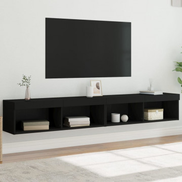 Comode TV cu lumini LED, 2 buc., negru, 100x30x30 cm - Img 1