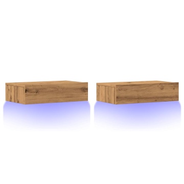 Comode TV cu lumini LED 2 buc., stejar artizanal, 60x35x15,5 cm - Img 3