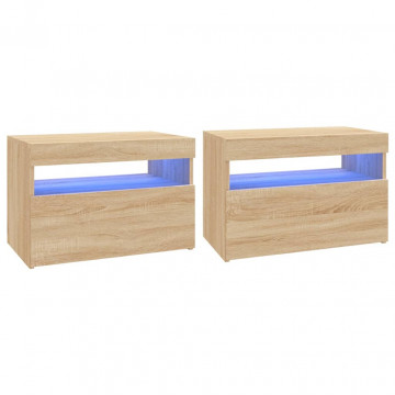 Comode TV cu lumini LED, 2 buc., stejar Sonoma, 60x35x40 cm - Img 2