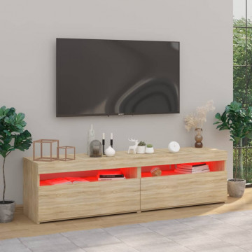 Comode TV cu lumini LED, 2 buc., stejar sonoma, 75x35x40 cm - Img 5