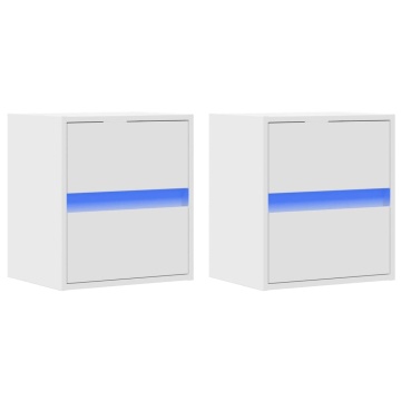 Comode TV de perete cu lumini LED, 2 buc., alb, 41x31x45 cm - Img 3