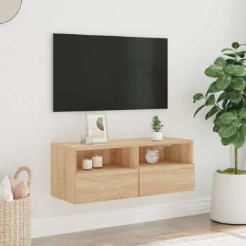 Comode TV de perete, stejar sonoma, 80x30x30 cm, lemn prelucrat - Img 3