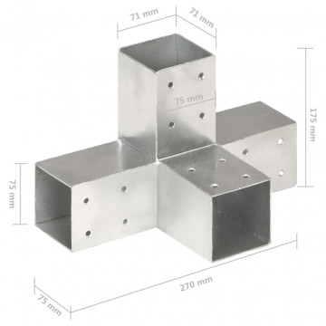 Conectori de grindă, formă X, 4 buc, 71x71 mm, metal galvanizat - Img 6