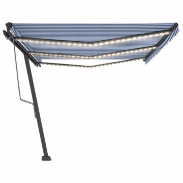 Copertină automată cu senzor vânt&LED, albastru&alb, 600x300 cm - Img 4