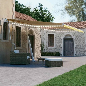 Copertină automată cu senzor vânt & LED, galben&alb, 400x300 cm - Img 1