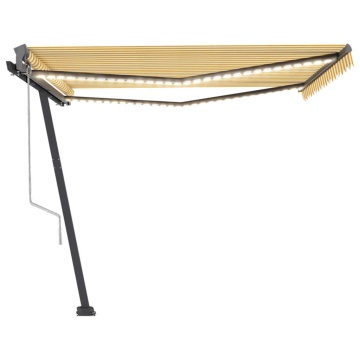 Copertină automată cu senzor vânt&LED, galben&alb, 450x300 cm - Img 4