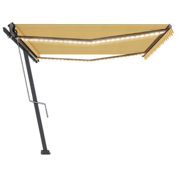 Copertină automată cu senzor vânt&LED, galben/alb, 500x300 cm - Img 4