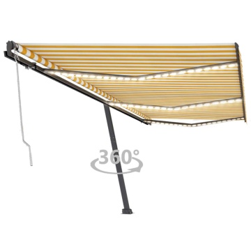 Copertină automată cu senzor vânt & LED, galben&alb, 600x300 cm - Img 1