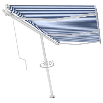 Copertină autonomă retractabilă automat albastru&alb 600x300 cm - Img 3