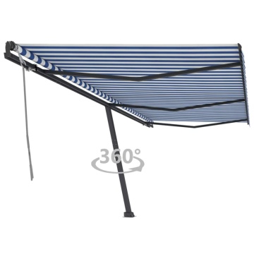Copertină autonomă retractabilă manual albastru/alb 600x300 cm - Img 1