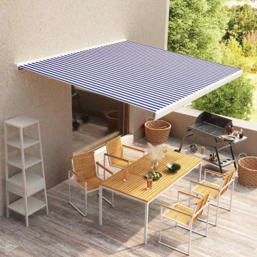 Copertină motorizată tip casetă, albastru și alb, 350 x 250 cm - Img 1