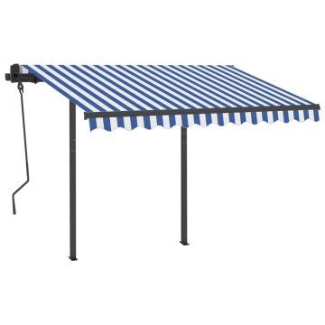 Copertină retractabilă automat cu stâlpi albastru&alb 3,5x2,5 m - Img 3