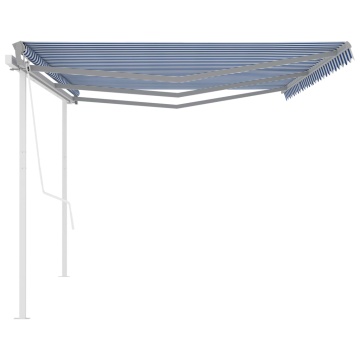 Copertină retractabilă automat, cu stâlpi, albastru&alb 6x3,5 m - Img 4