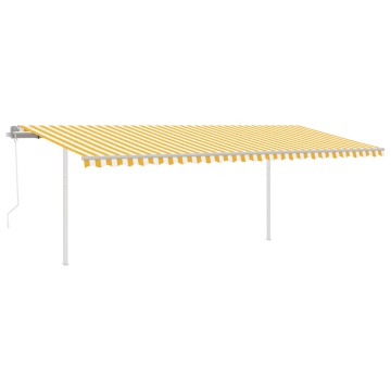 Copertină retractabilă automat, cu stâlpi, galben&alb, 6x3,5 m - Img 2