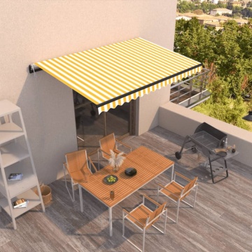 Copertină retractabilă automat, galben și alb, 450x300 cm - Img 1
