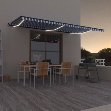 Copertină retractabilă manual cu LED albastru și alb 600x300 cm - Img 1