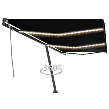 Copertină retractabilă manual cu LED, antracit, 600x300 cm - Img 1