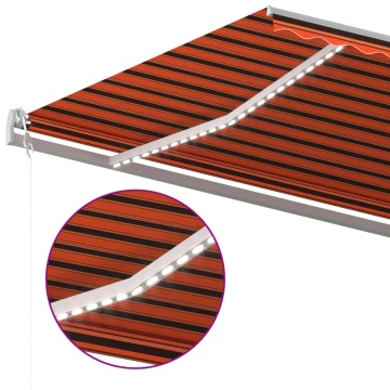 Copertină retractabilă manual cu LED, portocaliu/maro, 6x3 m - Img 5