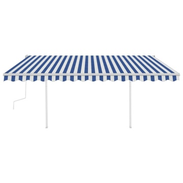 Copertină retractabilă manual cu stâlpi, albastru&alb, 4x3,5 m - Img 3